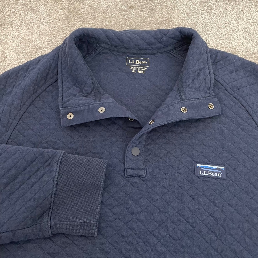 LL Bean Quilted 1/4 Snap Sweatshirt Mens Extra Large Mock Neck Pullover Navy